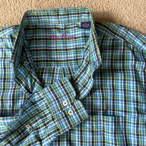 Alan Flusser Shirt Button Up Mens Cotton Large Plaid Long‎ Sleeve Colorful